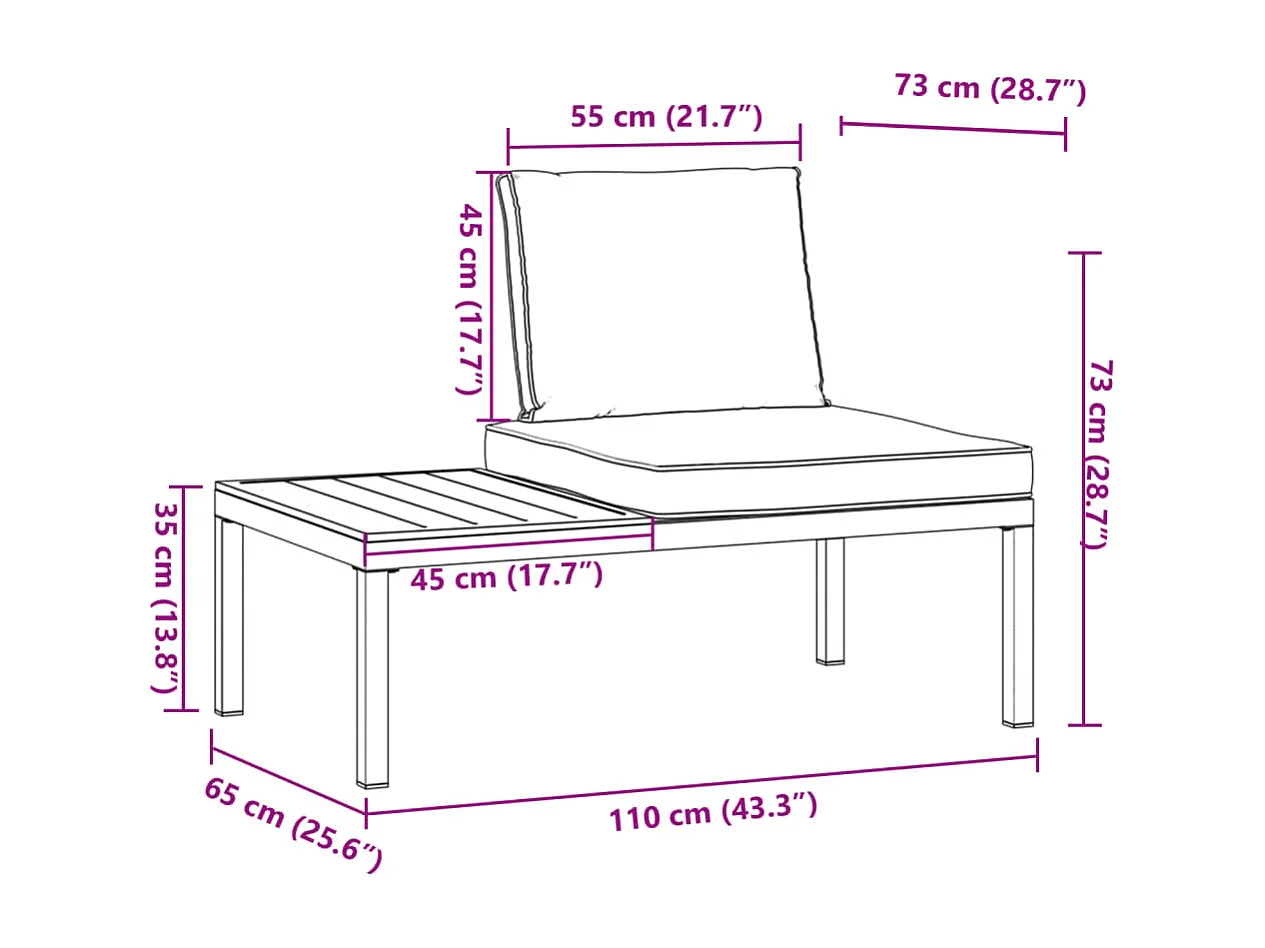 Banc de jardin avec coussins noir aluminium