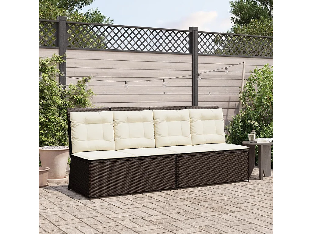 Banc inclinable de jardin avec coussins marron résine tressée