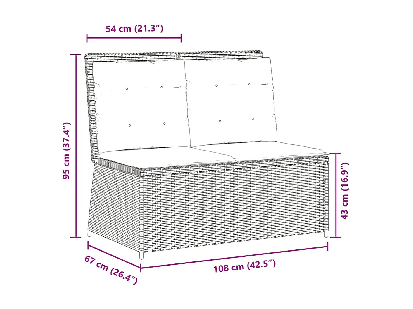 Banc inclinable de jardin avec coussins marron résine tressée