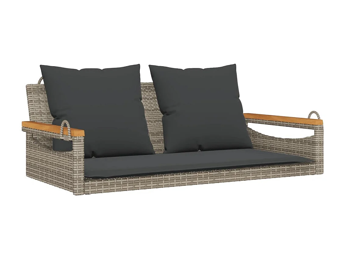Altalena con cuscini grigi 109x62x40 cm in resina intrecciata