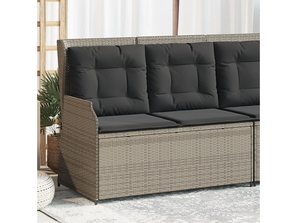 Banc inclinable de jardin et coussins gris clair résine tressée