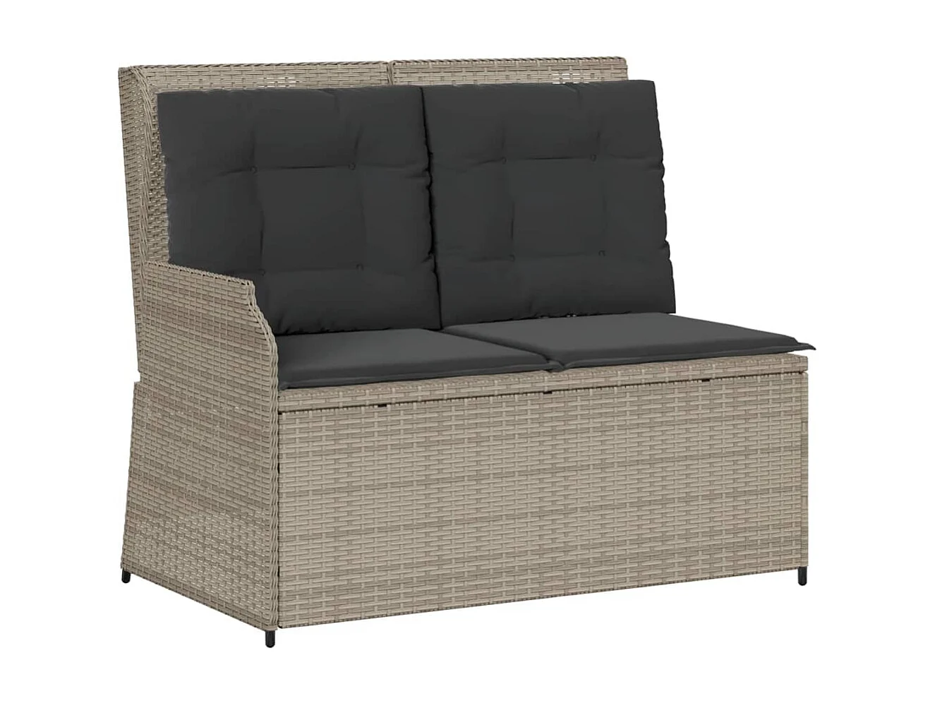 Banc inclinable de jardin et coussins gris clair résine tressée