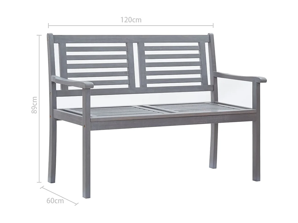 Banc de jardin 2 places avec coussin 120 cm Gris Eucalyptus