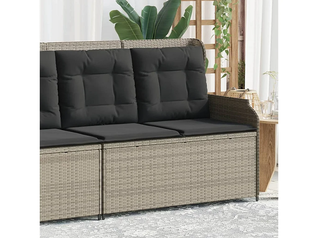 Banc inclinable de jardin et coussins gris clair résine tressée