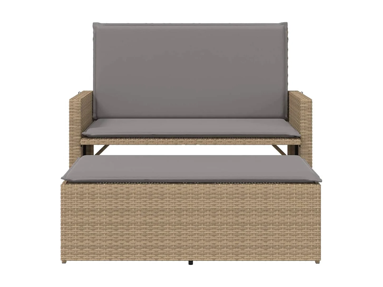 Banc de jardin et coussins et repose-pied beige résine tressée