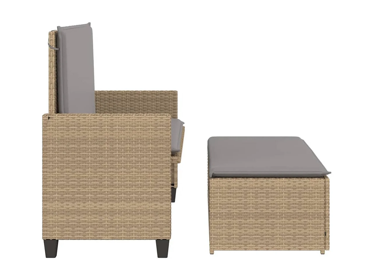 Banc de jardin et coussins et repose-pied beige résine tressée