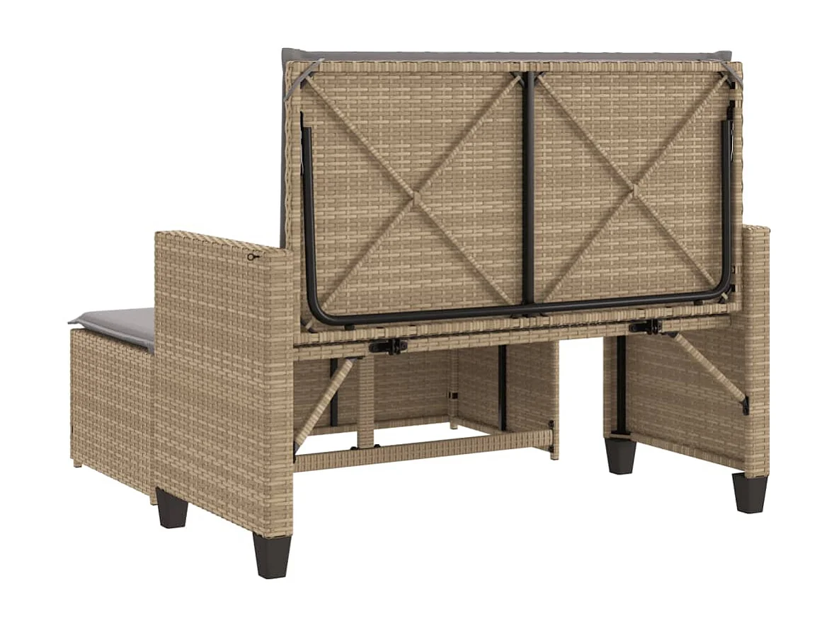 Banc de jardin et coussins et repose-pied beige résine tressée