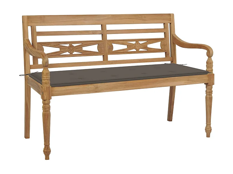 Banc Batavia avec coussin taupe 120 cm Bois de teck massif