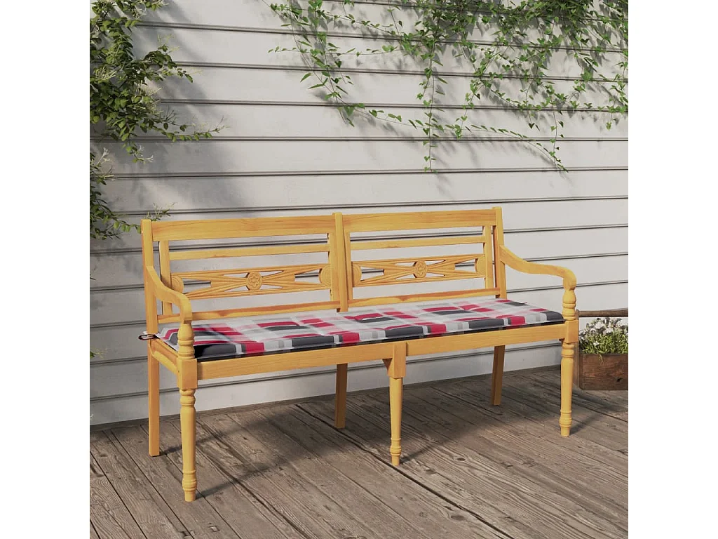 Cojín de banco Batavia con estampado de cuadros rojos 150 cm Madera de teca