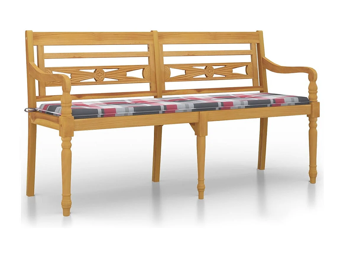 Cojín de banco Batavia con estampado de cuadros rojos 150 cm Madera de teca