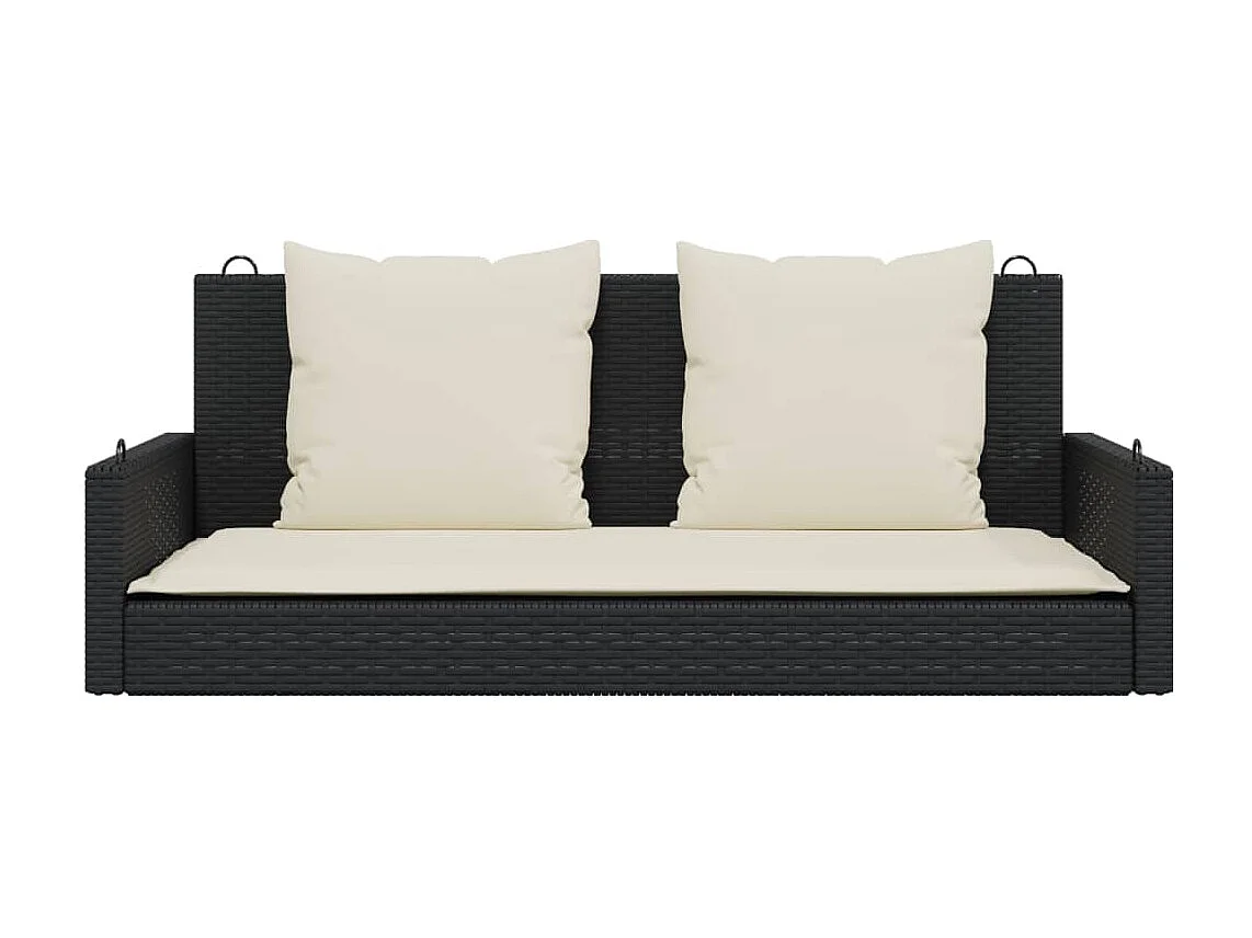 Altalena con cuscini neri 119x56x48 cm in resina intrecciata