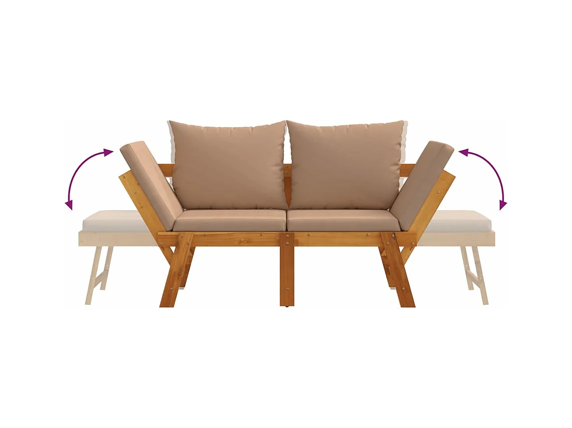 Panca da giardino con cuscini 2 in 1 in legno massello di acacia