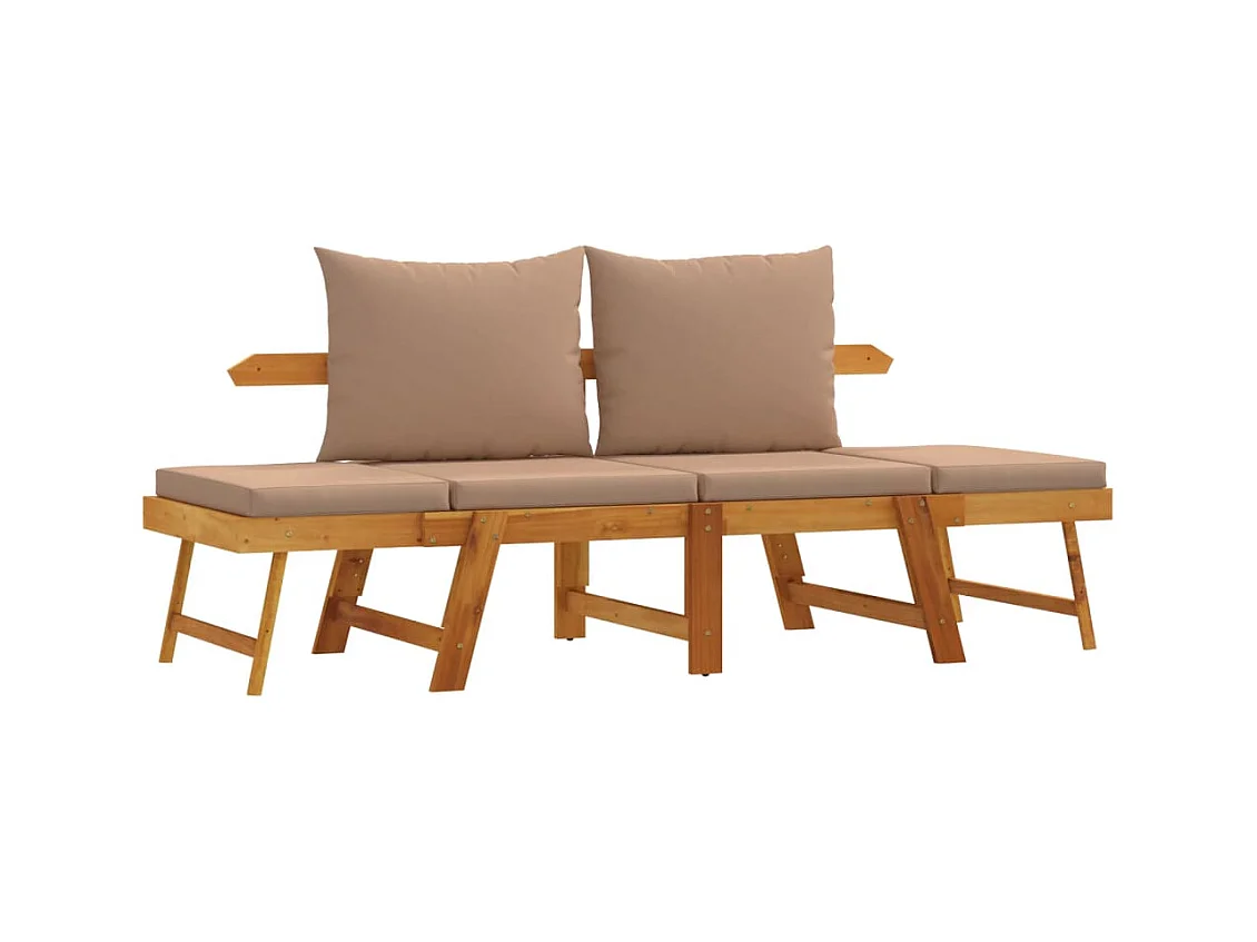 Panca da giardino con cuscini 2 in 1 in legno massello di acacia