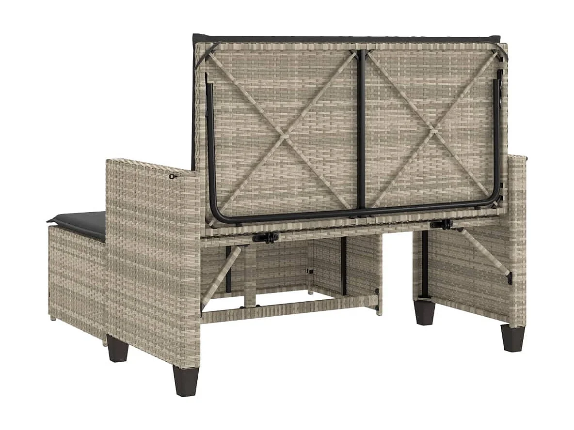 Panca da giardino, cuscini e poggiapiedi in polyrattan grigio chiaro