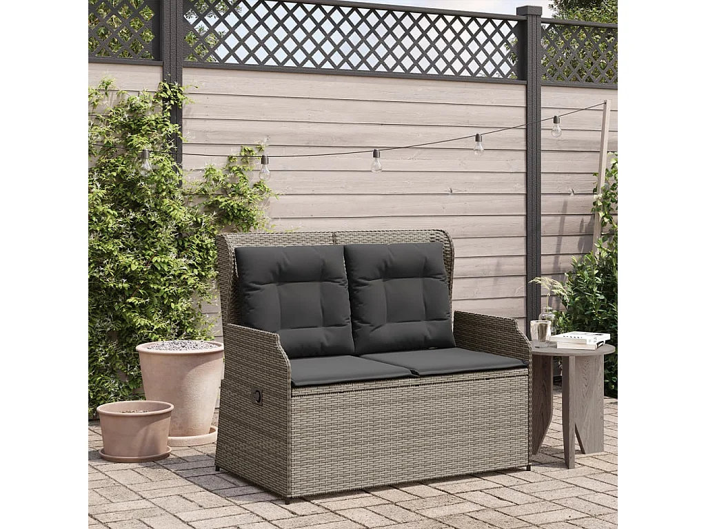 Banc inclinable de jardin avec coussins gris résine tressée