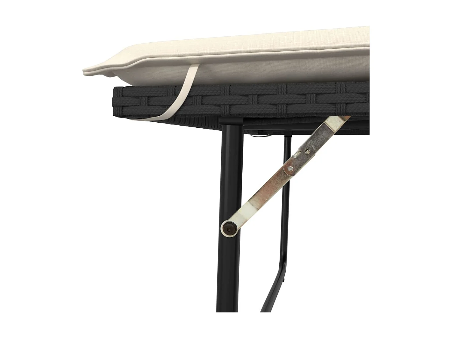 Panca da giardino con cuscini e poggiapiedi in resina intrecciata nera