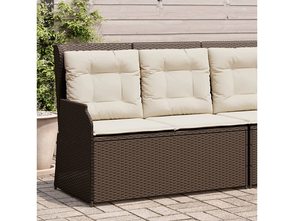 Banc inclinable de jardin avec coussins marron résine tressée