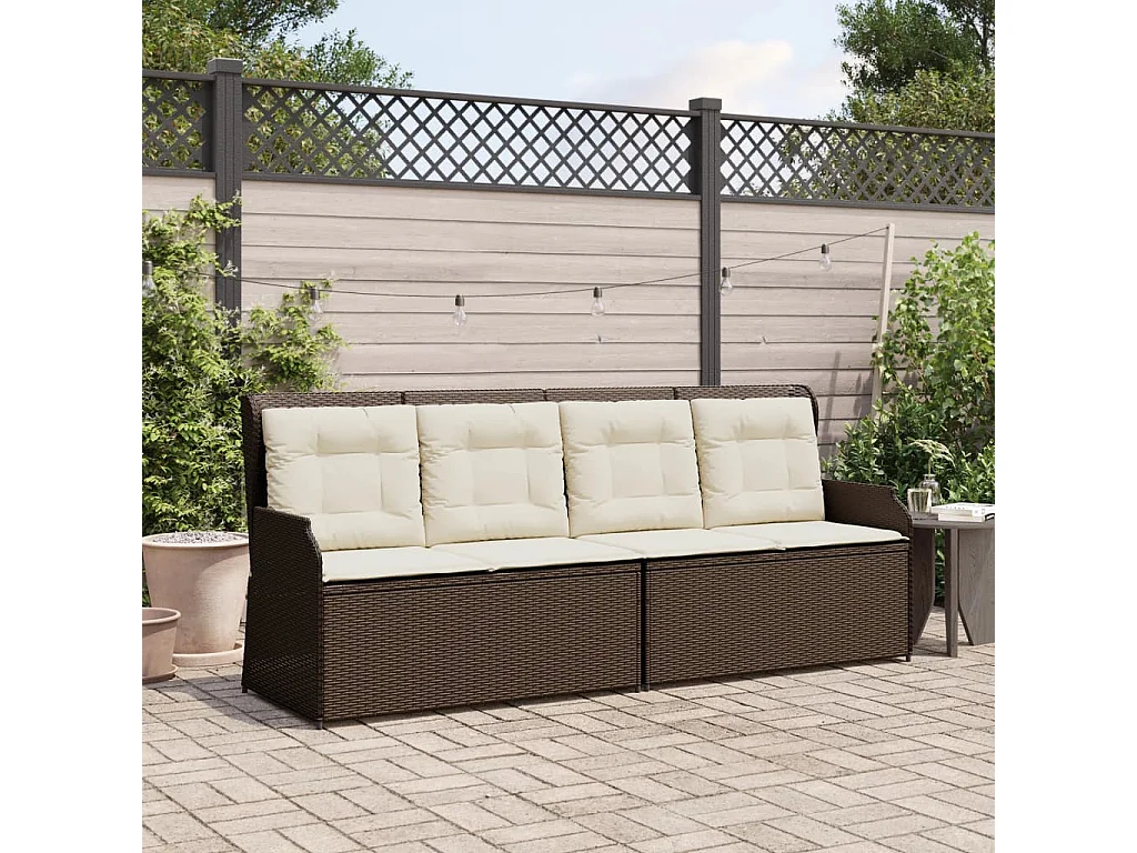 Banc inclinable de jardin avec coussins marron résine tressée