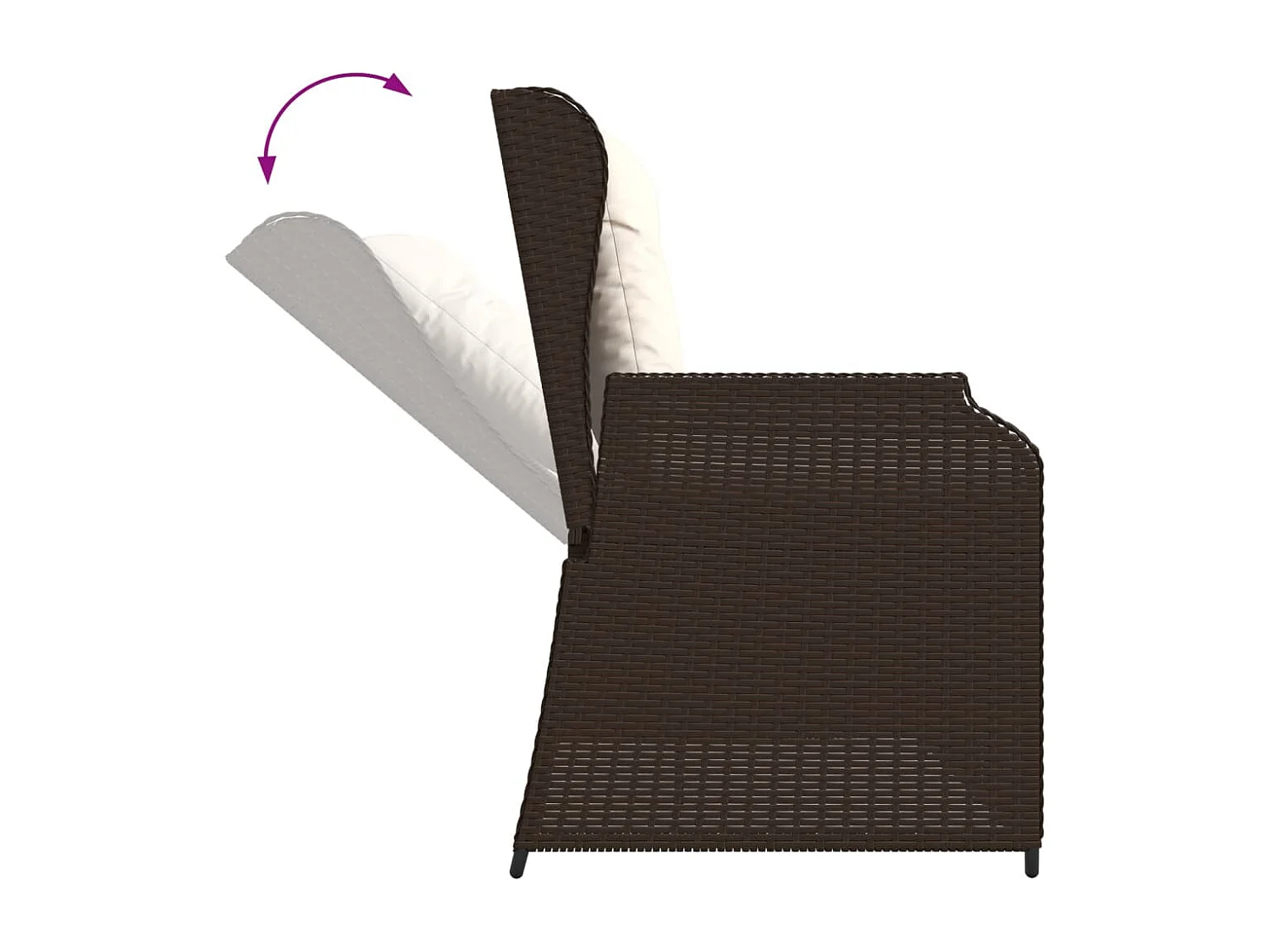 Banc inclinable de jardin avec coussins marron résine tressée