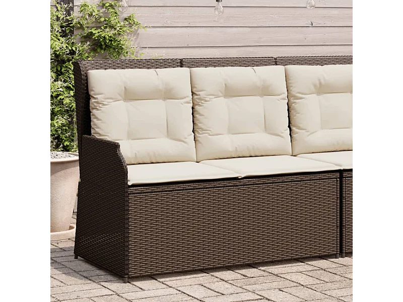 Banc inclinable de jardin avec coussins marron résine tressée