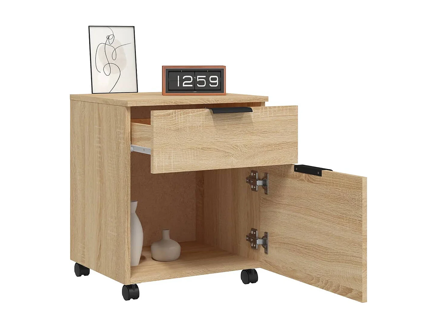 Archivador móvil con ruedas roble Sonoma 45x38x54 cm