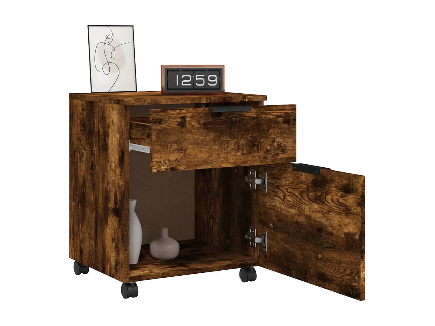 Mobile classificatore con ruote Rovere affumicato 45x38x54 cm Legno