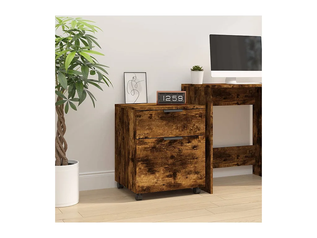Classeur mobile avec roues Chêne fumé 45x38x54 cm Bois