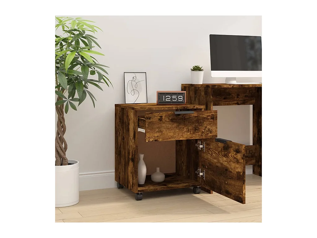 Classeur mobile avec roues Chêne fumé 45x38x54 cm Bois