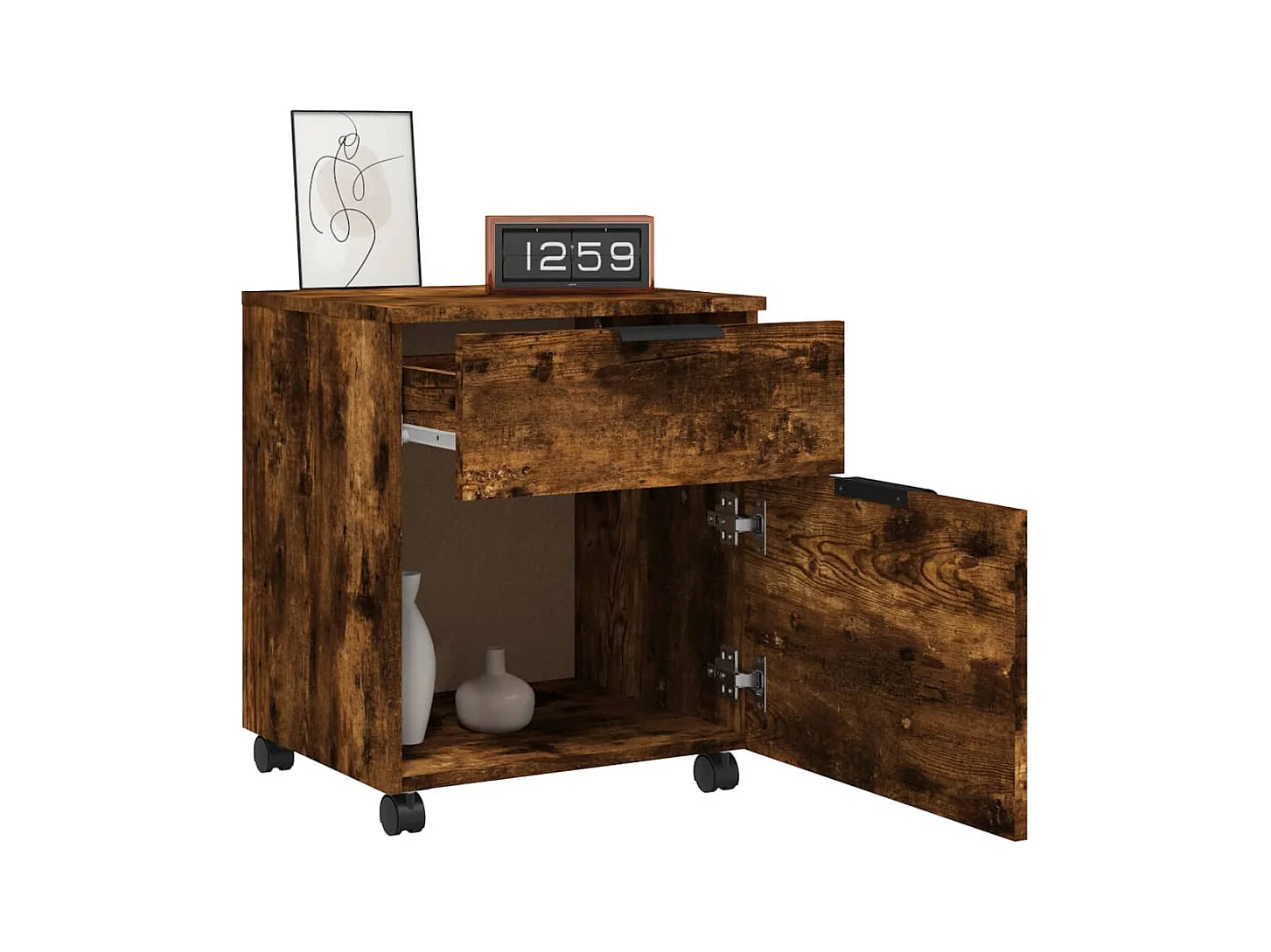 Classeur mobile avec roues Chêne fumé 45x38x54 cm Bois