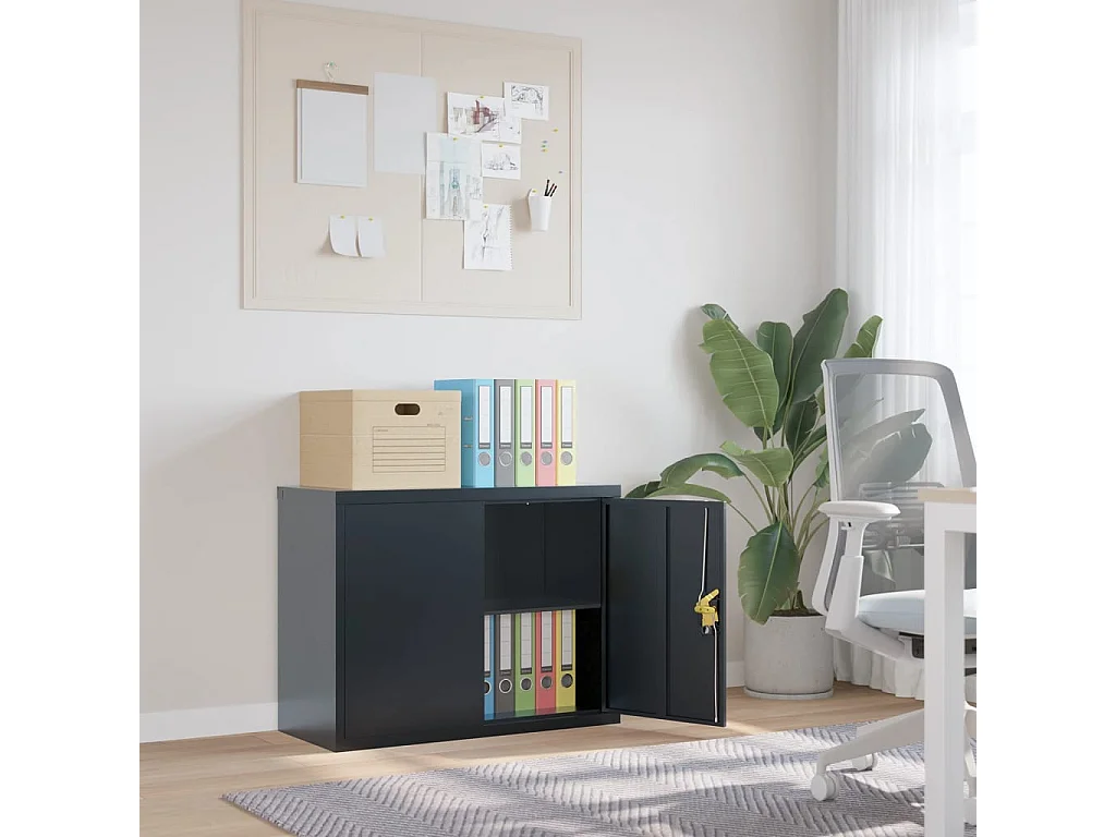 Anthrazitfarbener Aktenschrank 90x40x70 cm aus Stahl