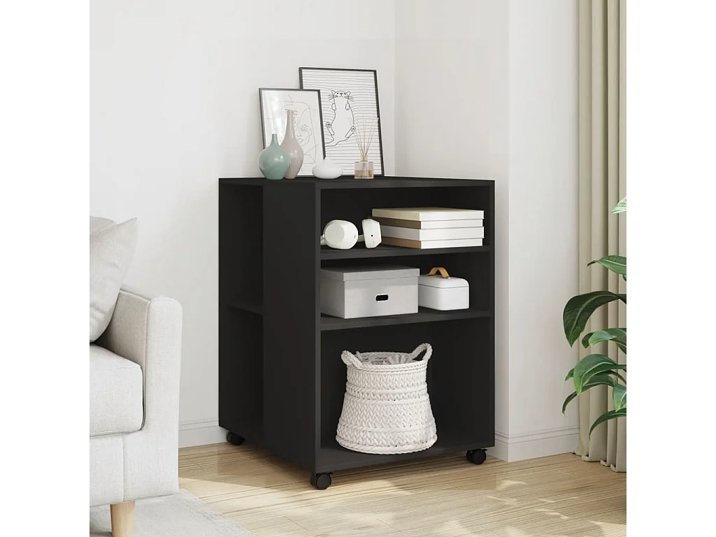 Beistelltisch mit Rollen, schwarz, 55 x 60 x 78 cm, Holzwerkstoff