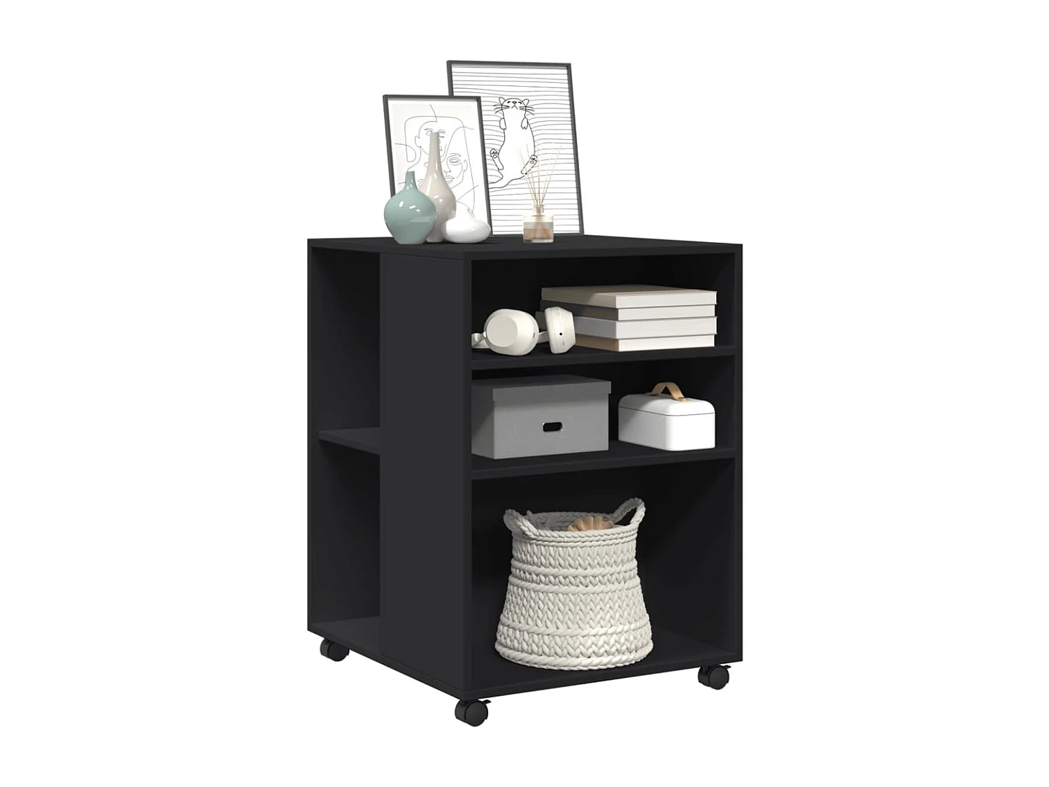 Beistelltisch mit Rollen, schwarz, 55 x 60 x 78 cm, Holzwerkstoff