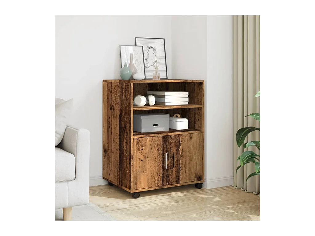 Armoire à roulettes vieux bois 60x48x81 cm bois d'ingénierie