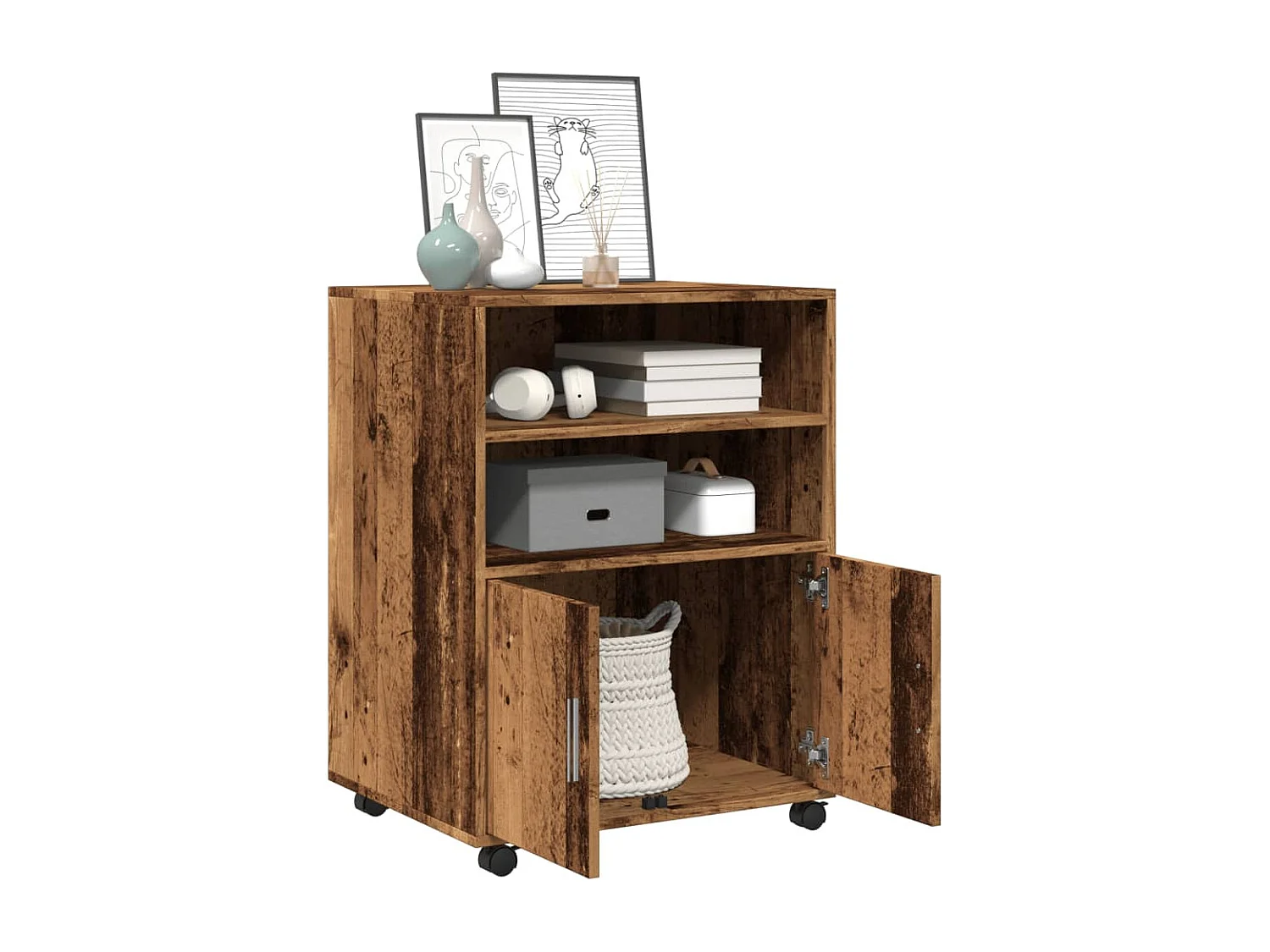 Armoire à roulettes vieux bois 60x48x81 cm bois d'ingénierie