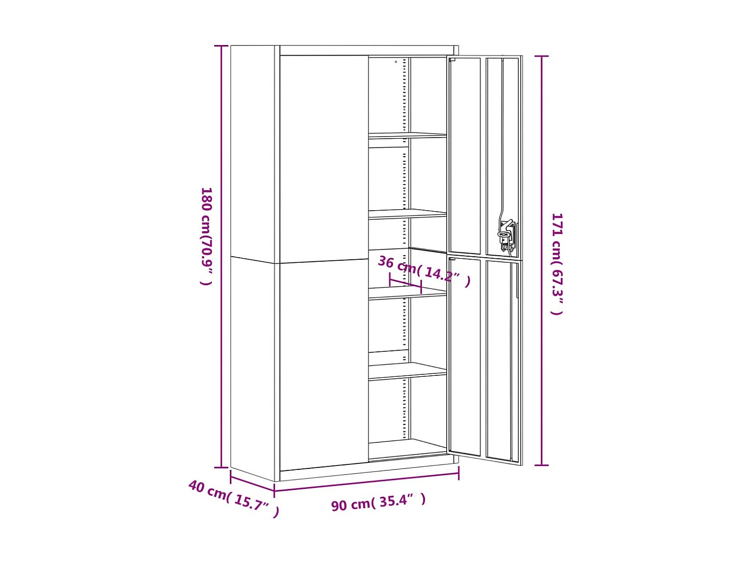 Weißer Aktenschrank 90x40x180 cm aus Stahl