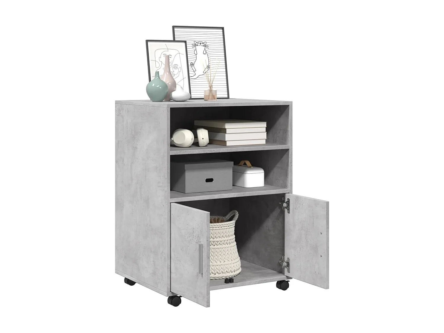 Mobile con rotelle grigio cemento 60x48x81 cm in derivati del legno