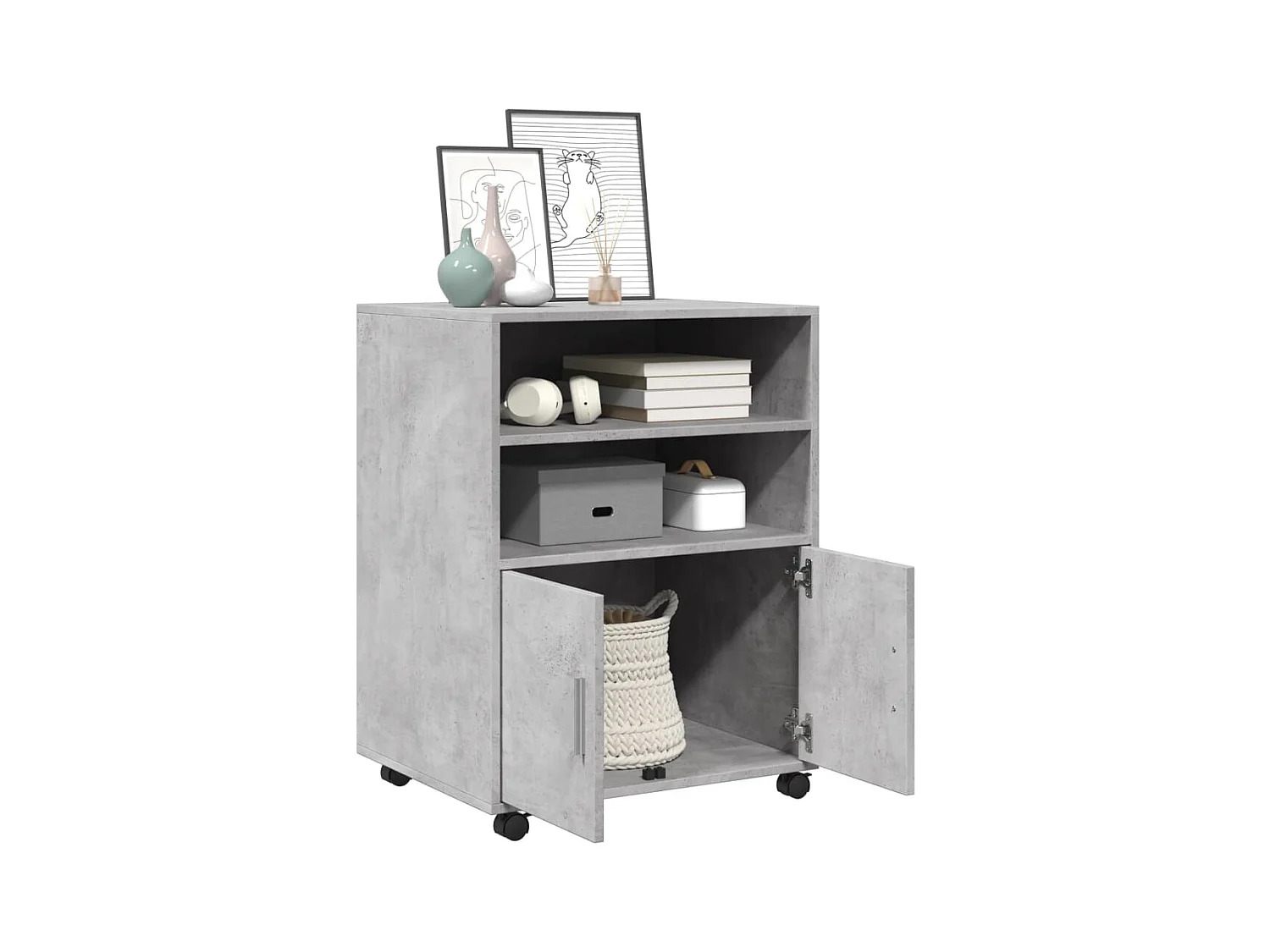 Armoire à roulettes gris béton 60x48x81 cm bois d'ingénierie