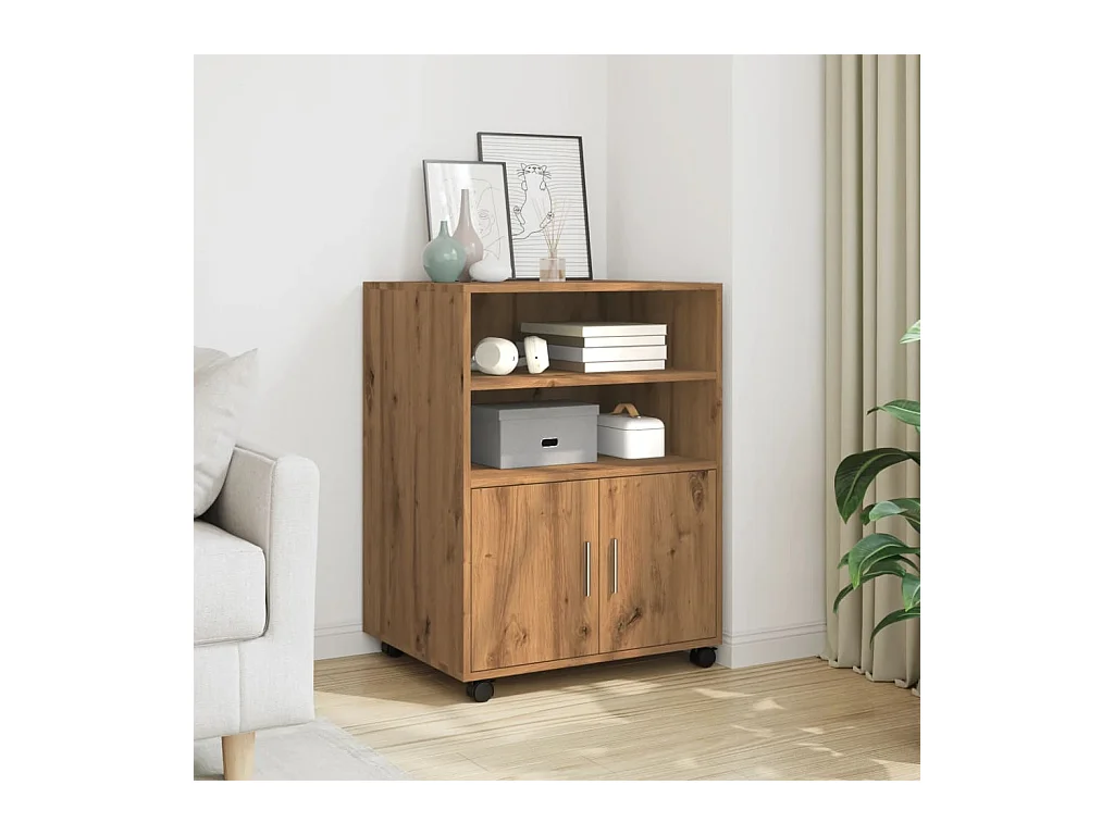 Armoire à roulettes chêne artisanal 60x48x81 cm bois ingénierie