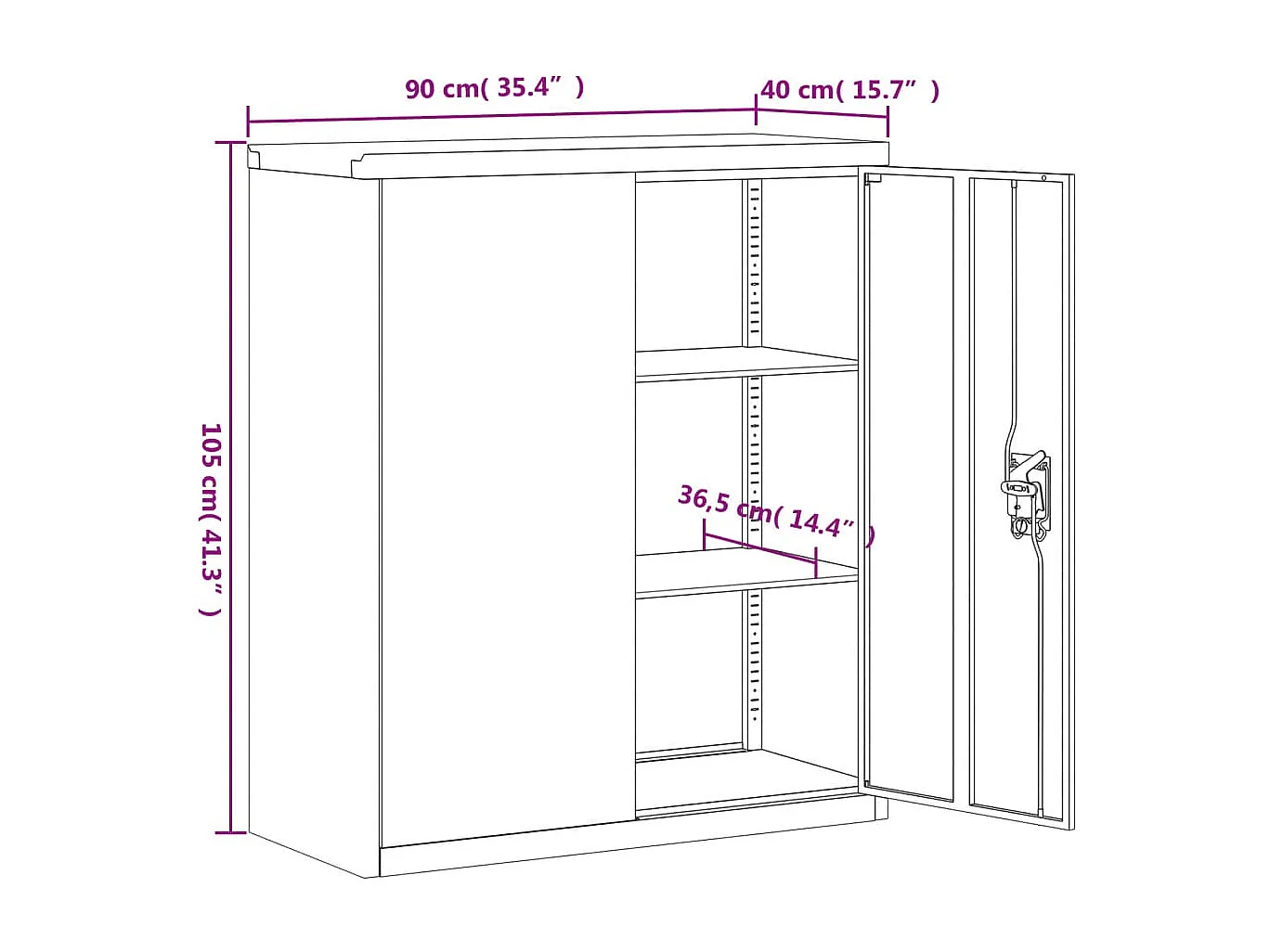 Weißer Aktenschrank 90x40x105 cm aus Stahl