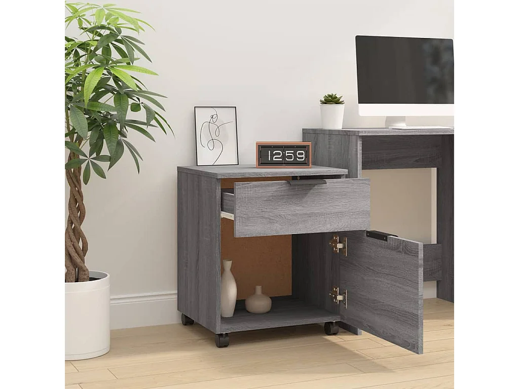 Mobile classificatore con ruote Sonoma grigio 45x38x54 cm Legno