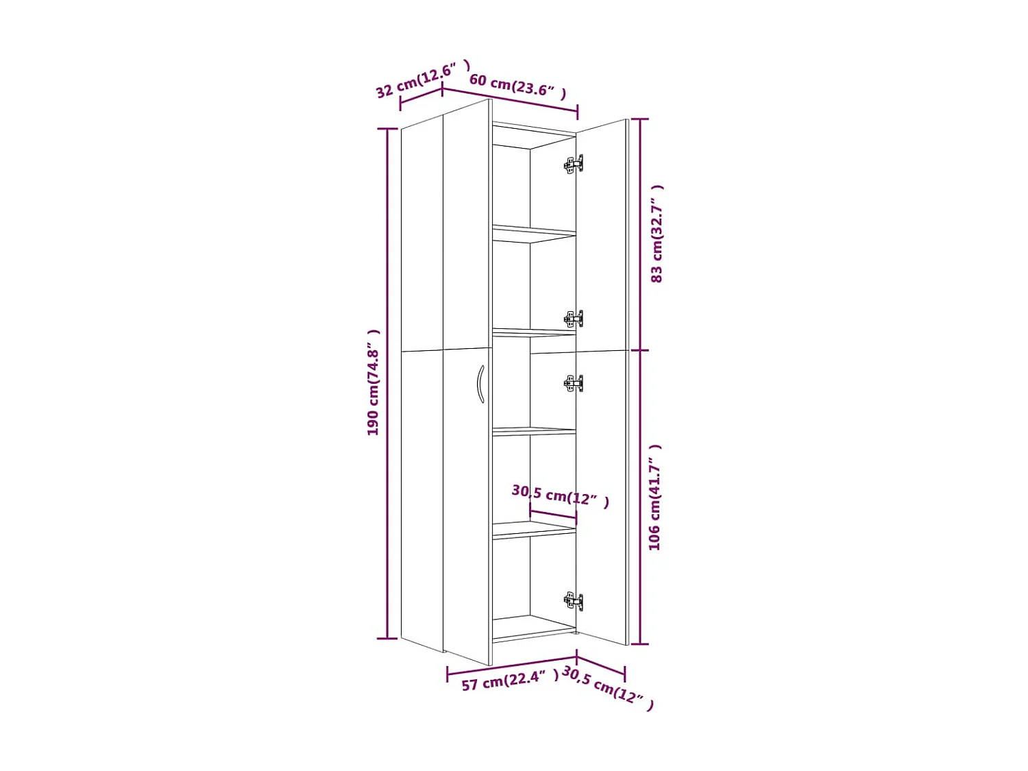 Armoire de bureau Sonoma gris 60x32x190 cm Bois d'ingénierie