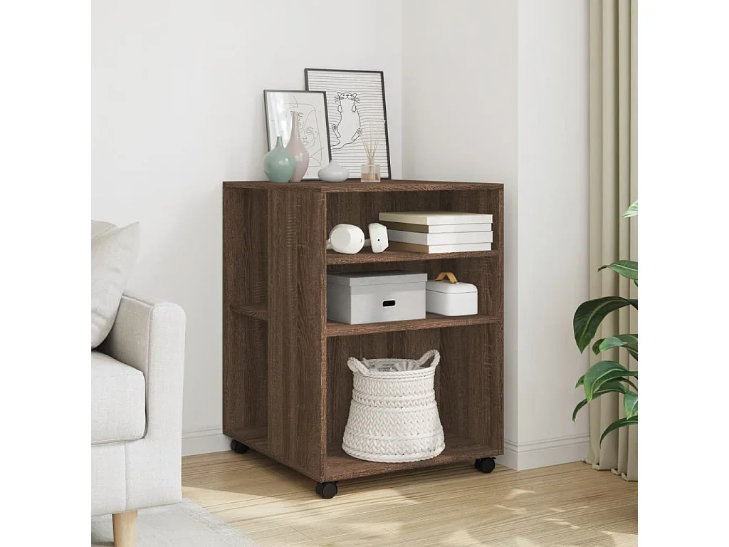 Table d'appoint avec roues chêne marron bois d'ingénierie