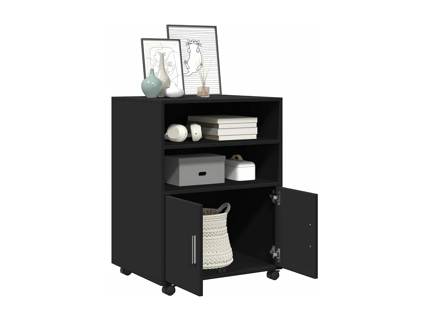 Armadio su ruote in multistrato nero 60x48x81 cm