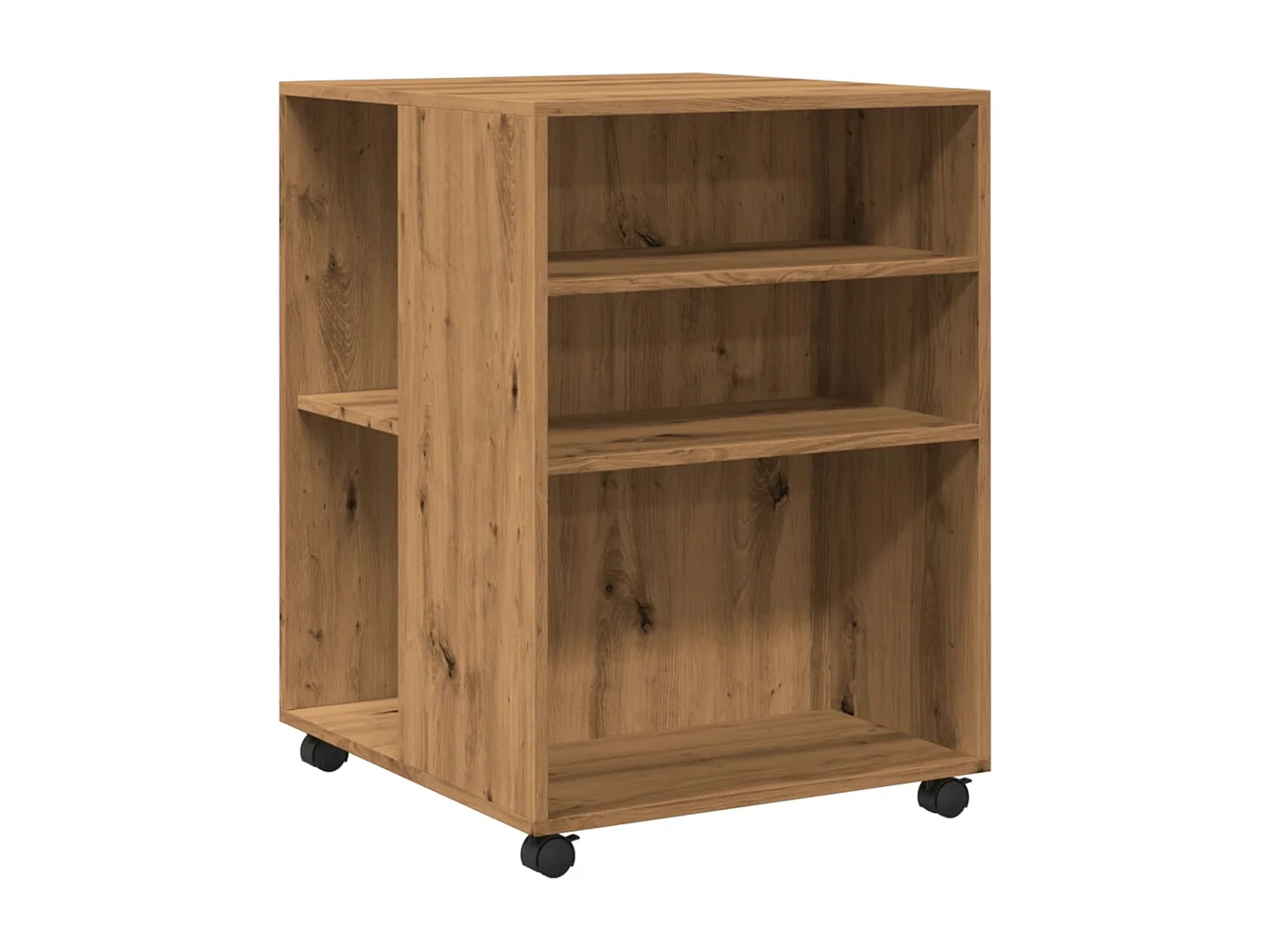 Beistelltisch mit Rollen aus handgefertigtem Eichenholzwerkstoff