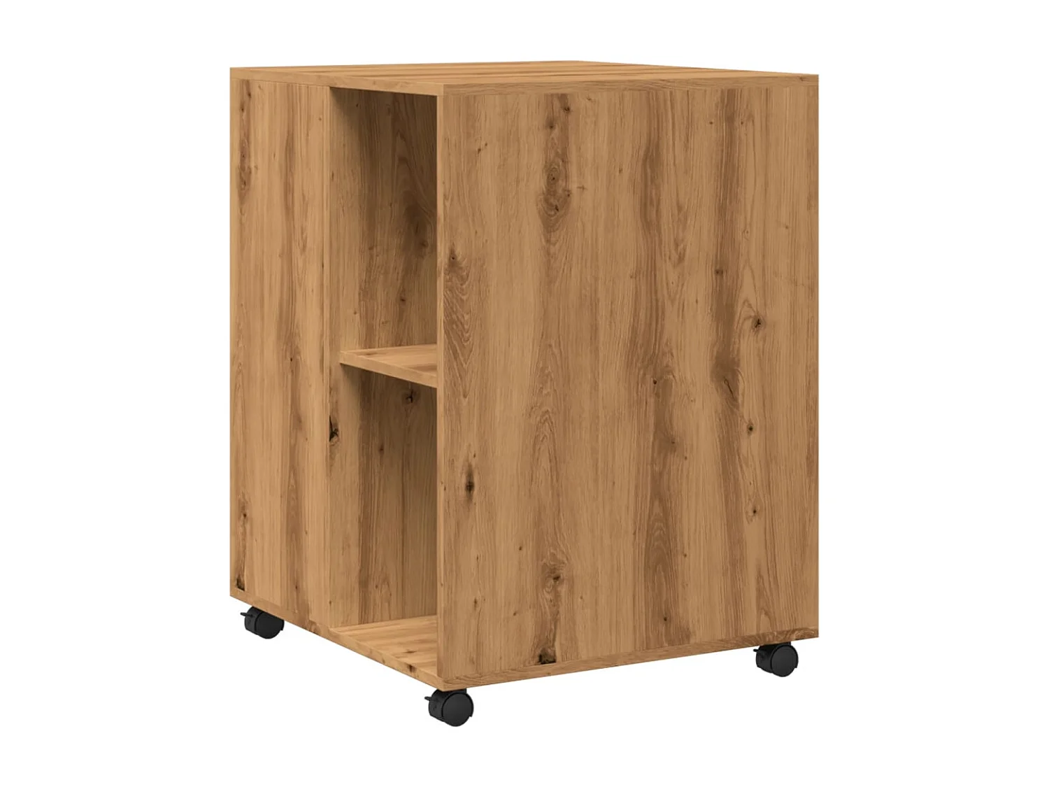 Beistelltisch mit Rollen aus handgefertigtem Eichenholzwerkstoff