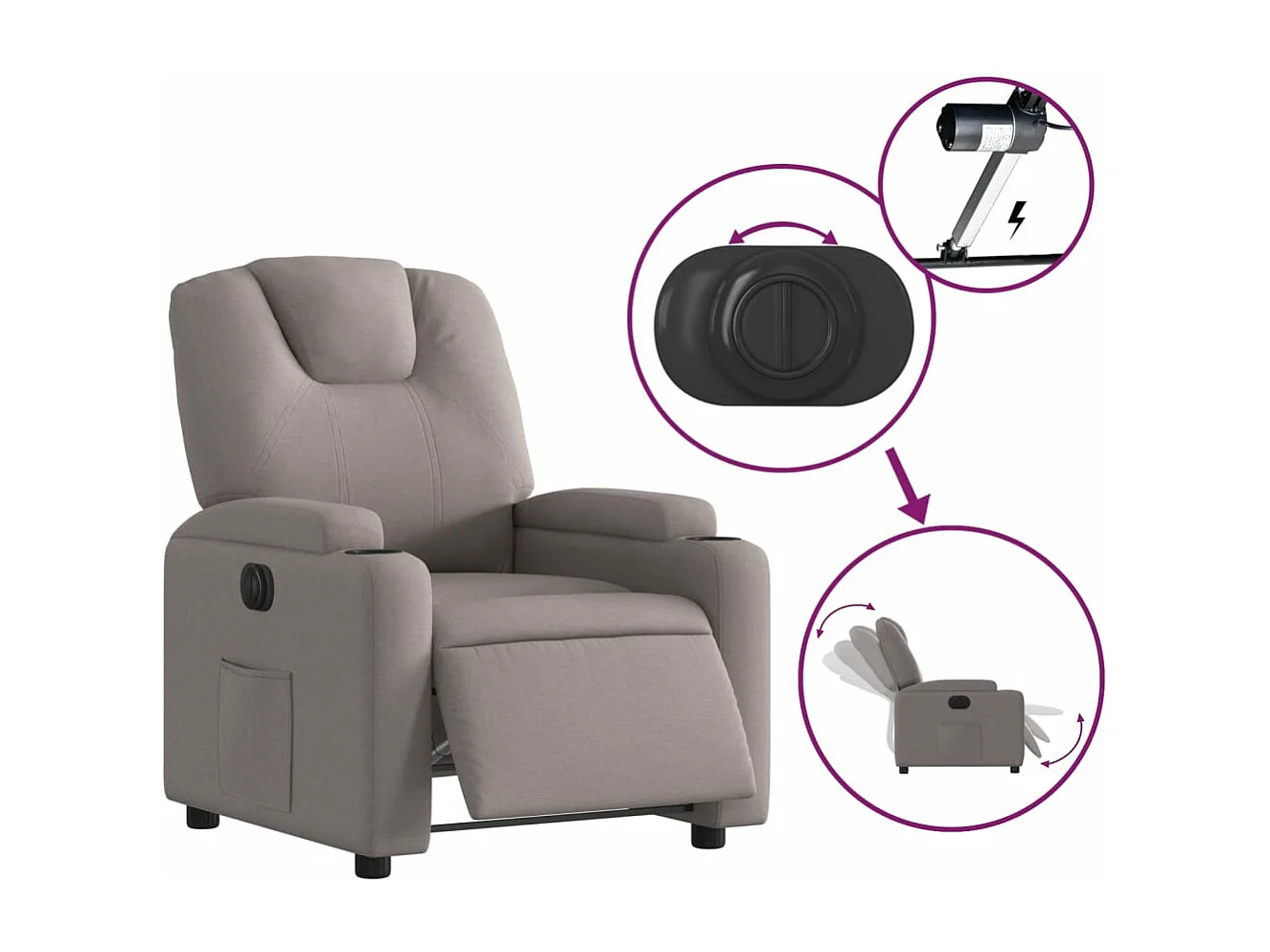 Fauteuil inclinable électrique Taupe Tissu