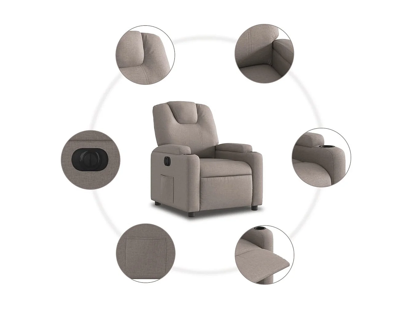 Fauteuil inclinable électrique Taupe Tissu