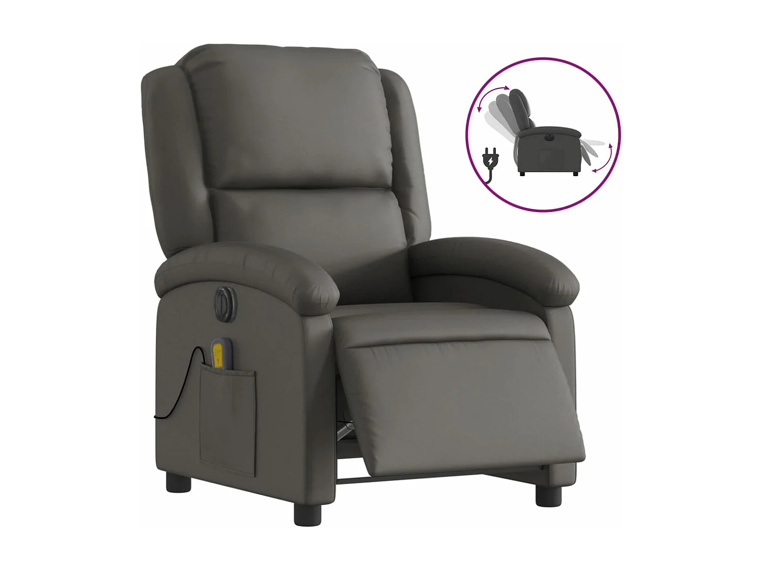 Fauteuil verstelbaar elektrisch echt leer grijs