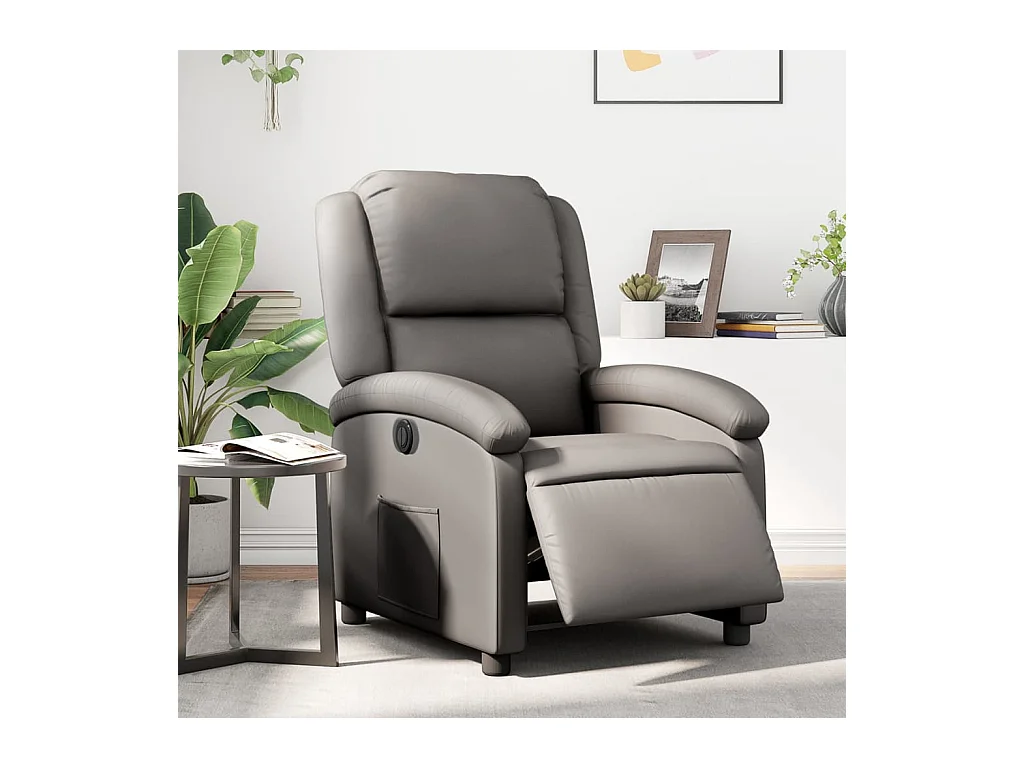 Fauteuil inclinable électrique gris cuir véritable
