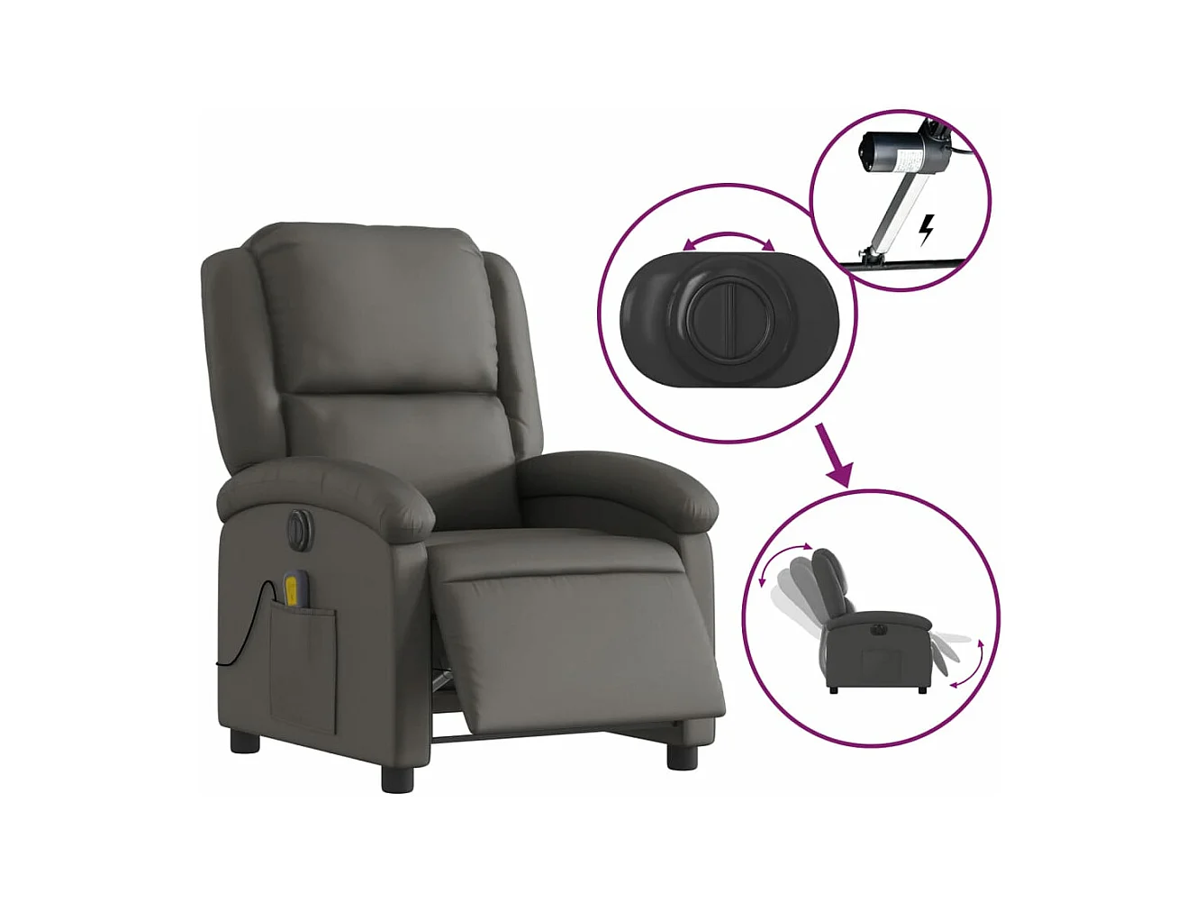 Fauteuil inclinable électrique gris cuir véritable